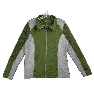 PrAna Women Large Jacket Zinnia Wool Blend Quilted Full Zip Green Gray Outdoor